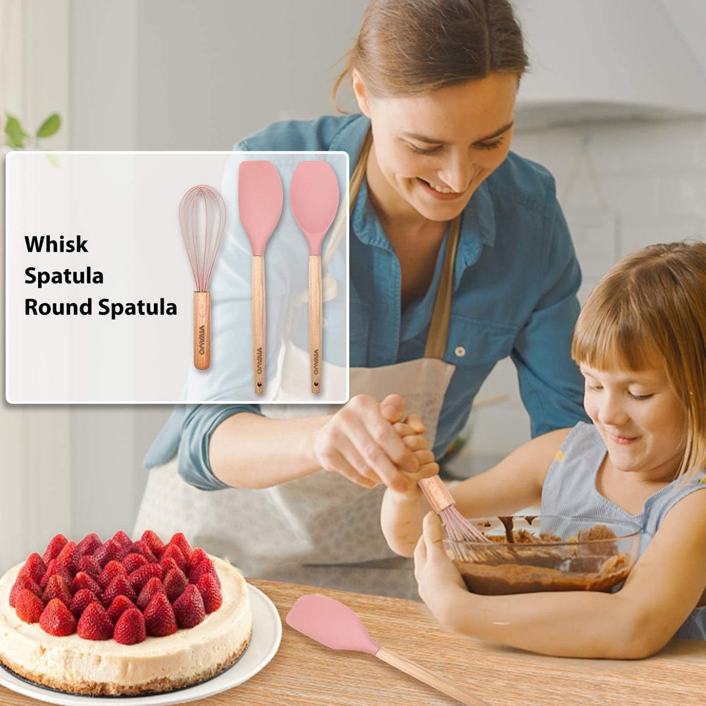Silicone Cooking Utensil Set, 12 Pieces with Wooden Handles, Kitchen Spatula Sets with Holder Spoon Turner Tongs
