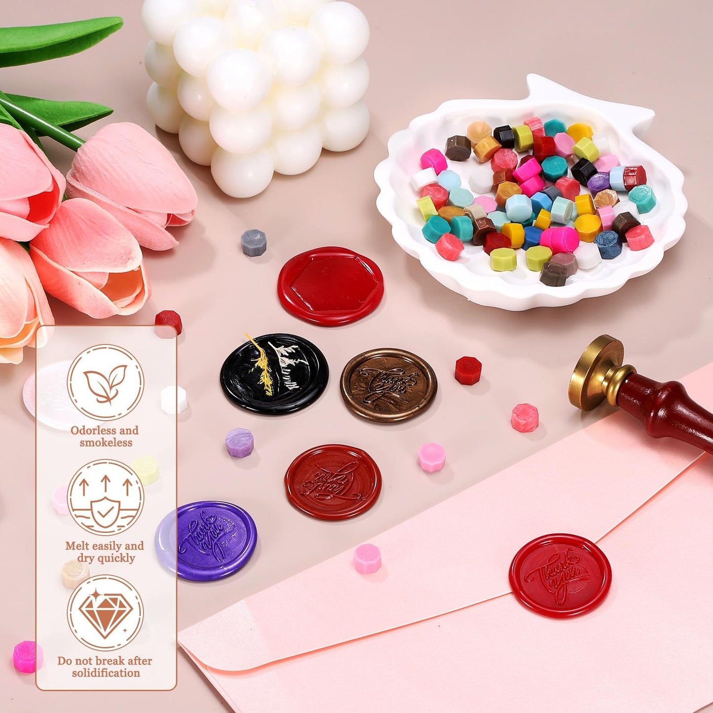 PATIKIL Wax Seal Beads, 400 Pcs Hexagon Sealing Beads Kit for Wax Seal Stamp for Wedding Invitation Letter Envelope DIY Crafts Card Gift Wrapping, Pink Red/Green/Cream/Yellow