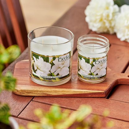 Becky Home Gardenia Blossom 3 Wick Candle, 14.5oz, Large, Traditional, White, Glass Jar, 4" H x 4" D, 60+ Hour Burn Time, Indoor Use, 1 Count