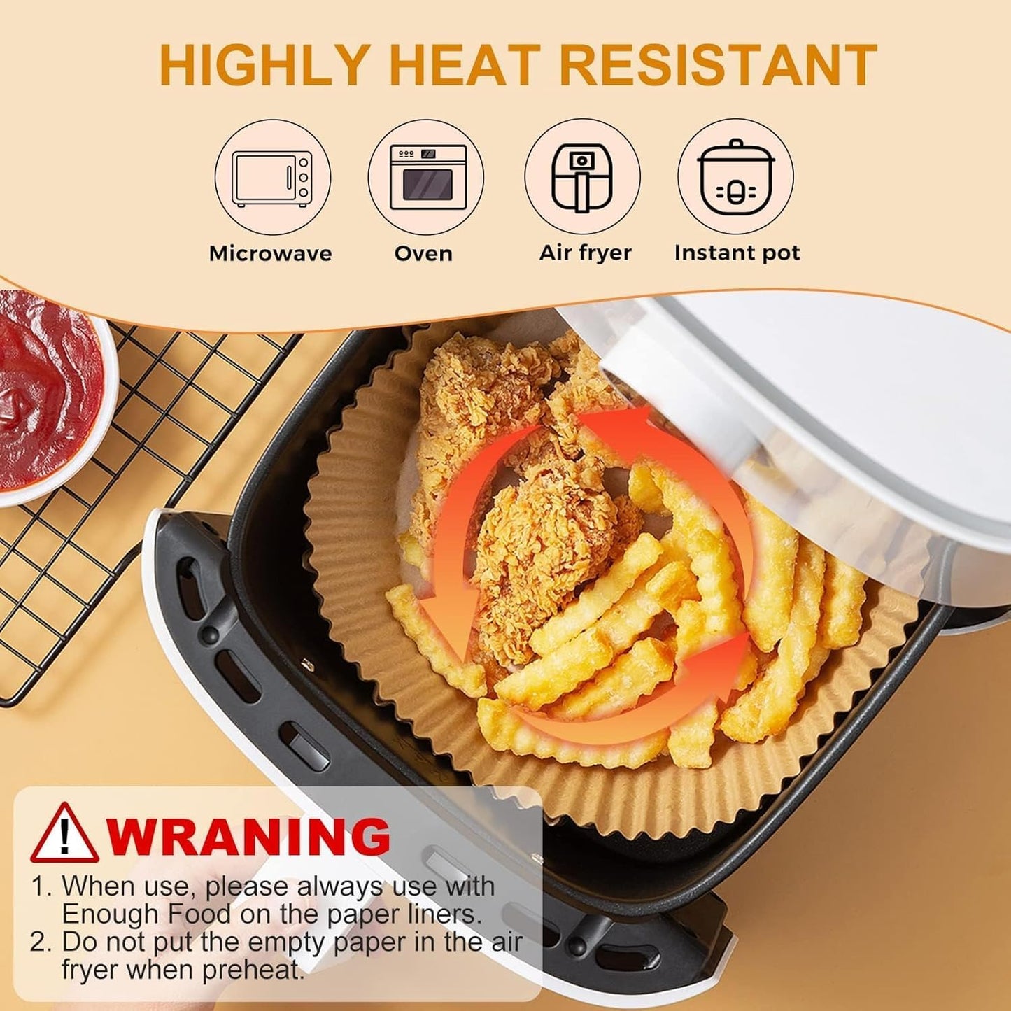 Skiennix Air Fryer Paper Liners - 400 Pcs Heavy-Duty Non-Stick Parchment for 2-4 Qt Baskets | 6.5" Square
