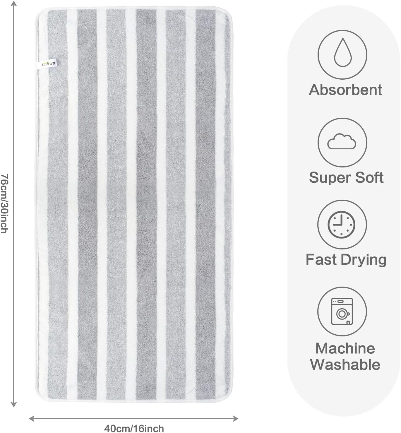 16inchx30inch 6 Pack KinHwa Microfiber Hand Towels for Bathroom Soft and Absorbent Face Towels Grey Bathroom Hand