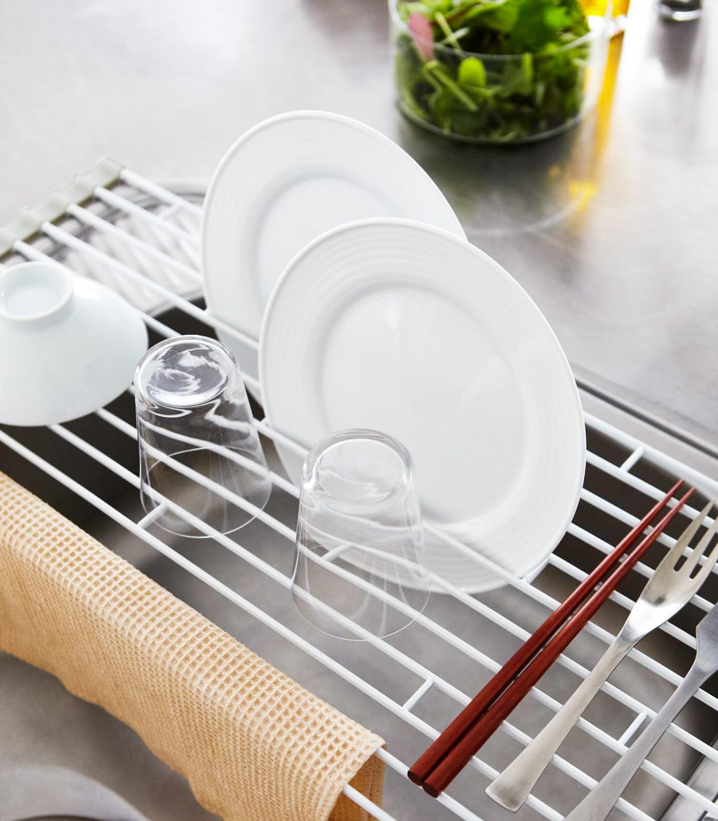 Yamazaki Home Plate Folding Sink Drainer Rack - Kitchen Dish Dryer Large White