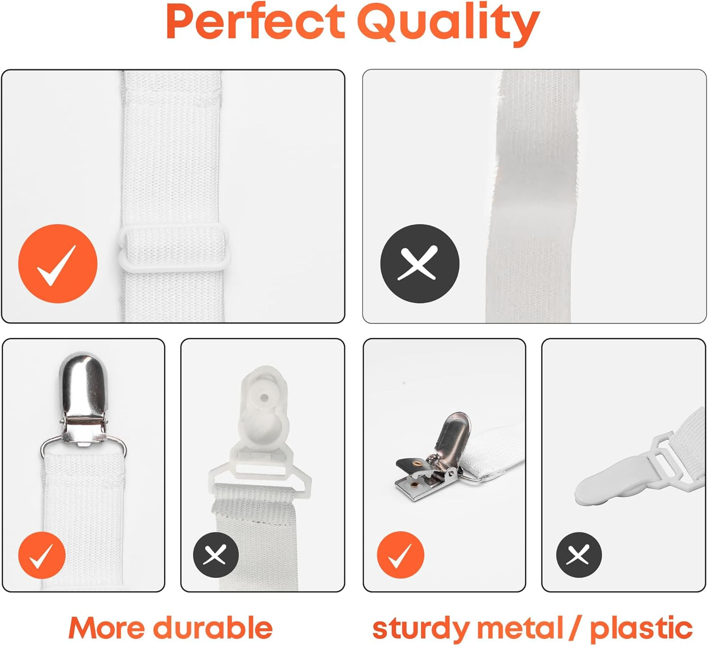 5 STARS UNITED Bed Sheet Straps Set | Adjustable Elastic Fasteners with Metal Clips | Sheet Holders for Corners |