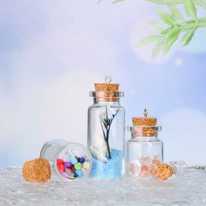 Sherli 45 Pcs Small Mini Glass Bottles with Cork Stoppers Small Glass Jars with Lids Tiny Spell Jars with 50 Eye Screws and 3 Funnels for DIY Art Craft(0.5ml, 1ml, 3ml, 5ml, 10ml)