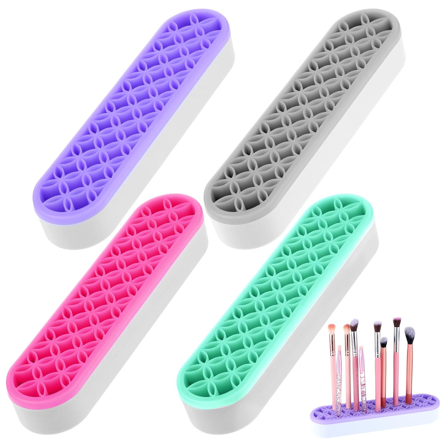 Pafeooui 4 Pcs Silicone Makeup Brush Holder, Multipurpose Cosmetic Organizer, Pen Holder for Desk, Storage Box, Sewing Tool, Beauty Tool, Scissors, Toothbrush Holders