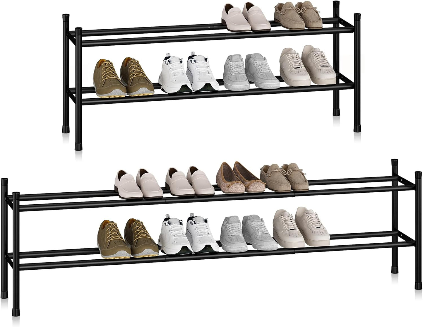 12 Closet, 2 STORAGE MANIAC Long Expandable Shoe Rack, Pairs Metal Wide Stackable Shoe Rack, Adjustable Shoes Shelf