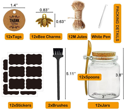Sugar Scrub Containers, Bath Salt Jar, Spice Jars with Bamboo Spoon, Body Scrub Containers, 8oz Sugar Scrub Jars, Homemade Butter Container W/ Labels and Cleaning Brush, 12 Pack