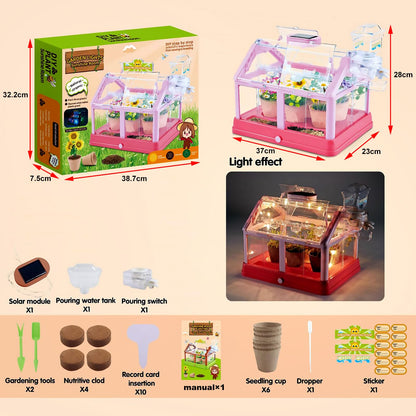 EXBEPE Kids Plant Growing Kit Greenhouse Growing Set Terrarium Kit Kids Science Educational DIY Plant Gardening Toy, Living Greenhouse with Solar Panel, Indoor Gardening Kit