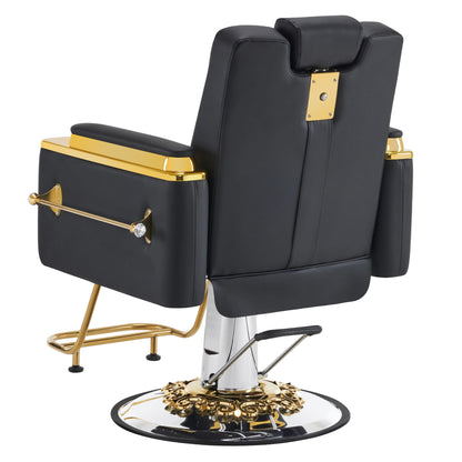 BarberPub Luxurious Barber Chair with Heavy-Duty Hydraulic Pump, Adjustable Reclining Salon Chair for Hair Stylist, Gold&Black Hair Styling Chair, Barbershop 8623 (Black)