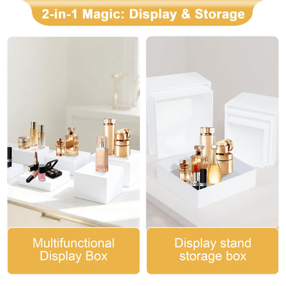 Oubou 3pcs Buffet Risers,Food Risers for Buffet Table Display Stand Shelf for Party Catering Desset Jewelry Collectibles Acrylic Cube Boxes Display Nesting Risers with Hollow Bottoms White