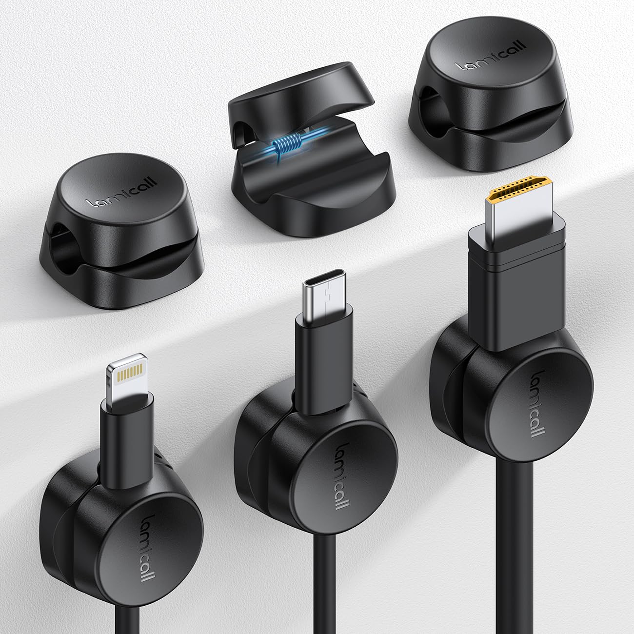 Cord Organizer [1s Lock] Spring Cable Holder Clips - Lamicall 6Pack Desk Cable Management Clips, Phone Charger Cord [Smooth Adjustable], Adhesive Wire Organizer Keeper for Nightstand Wall Car Office