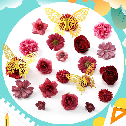 Gilprop 56 Pcs Graduation Grad Cap Decorations Kit DIY Glitter Card Stock Construction Paper Bow Artificial Flower Heads 3D Butterfly Rhinestones Letter Stickers Adhesive Dots for Grad Hat(Red)