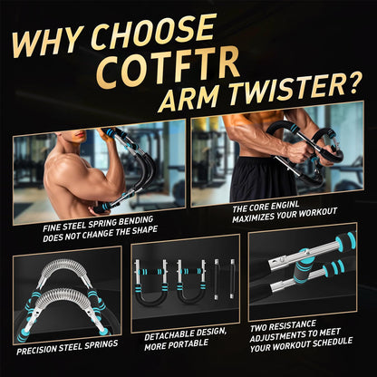 Twister Arm Trainer for Men, Adjustable Chest Workout Equipment for Home Gym, Muscle Builder & Strength Training for Arms, Chest. Blue, 20-60lb