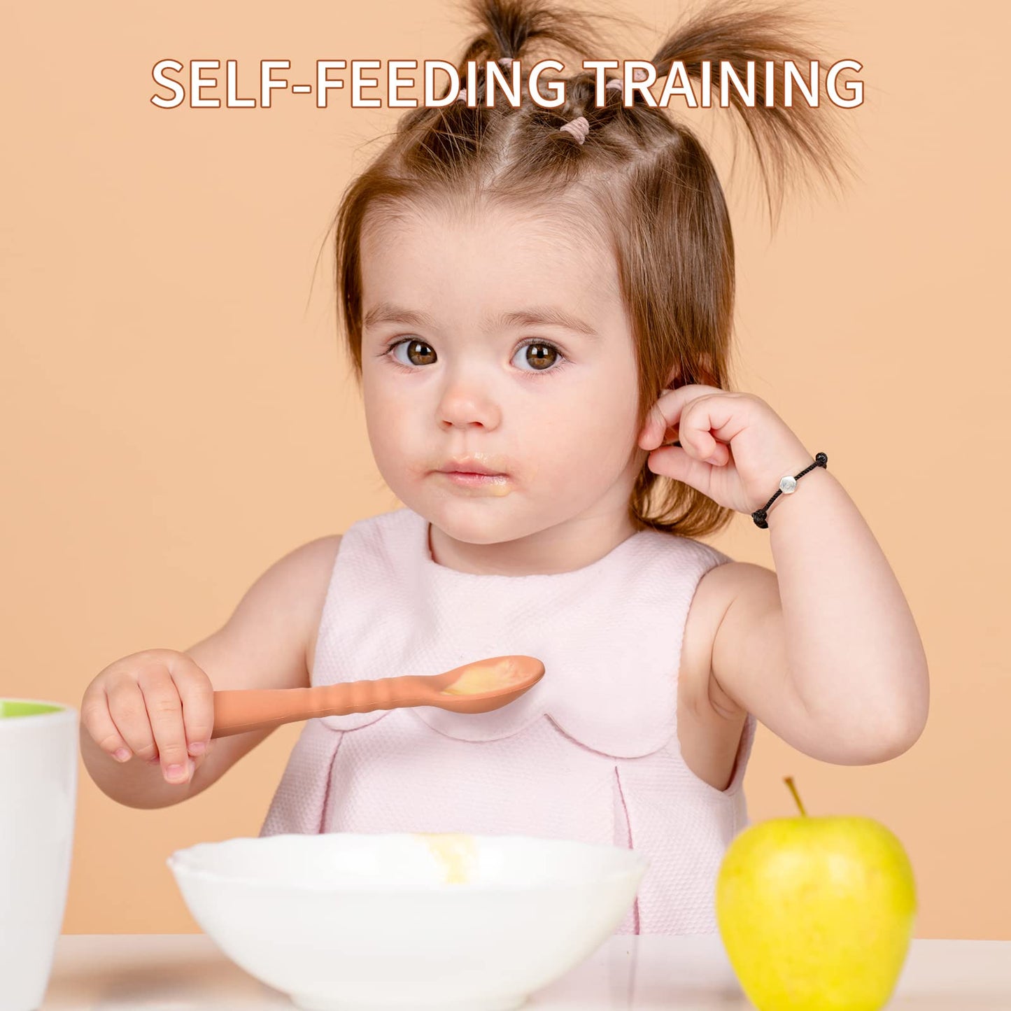 ME.FAN Silicone Baby Feeding Spoons [6 Pack] - First Stage Infant Spoons, Training Spoon for Self Feeding Babies and Toddlers