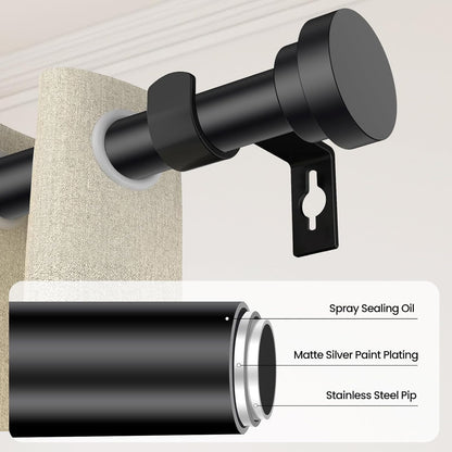 Black Curtain Rods for Windows 28 to 48 Inch, 2 Pack Heavy Duty Metal Stainless Steel Adjustable Drapery Rod with