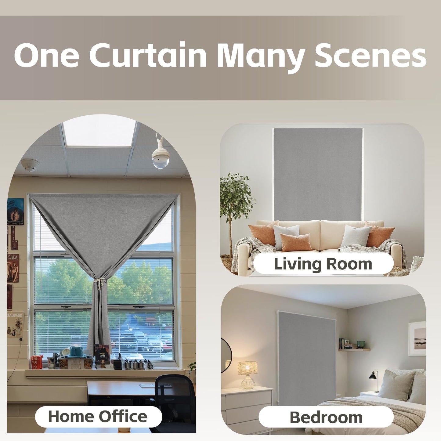 NICETOWN Grey Faux Linen 100% Blackout Blind Large Doorway Curtain Self Adhesive Drape, No Drill Easy to Install for Living Room Window Treatment, W59 x L84, 1 Panel