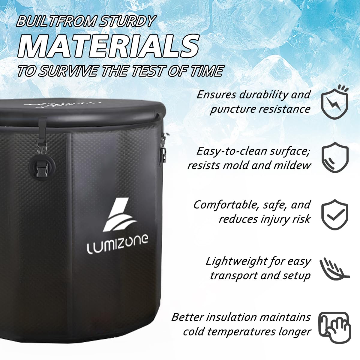 Lumizone Inflatable Cold Plunge Tub 118 Gallons Capacity Ice Bath Portable Ice Bath Tub Compatible With Water Chillers with Lid Drop Stitch PVC Double Layer Seals Oversized for Athletes