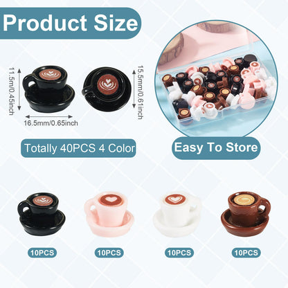 Beadthoven 40pcs Mini Resin Coffee Cups, Mug Tea Cup Miniatures Food Kitchen Sets Tableware Latte Drink Dollhouse Accessory for Micro Landscape Party Decorations Keychain Earrings DIY Jewelry Making
