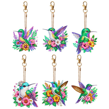 6 Pcs Diamond Painting Keyrings Set Hummingbird, Painting by Number Gem Keychains Kits for Adults, Hanging Ornaments Rhinestones Bookmarks 5D Key Rings for DIY Crafts Home Party Decor
