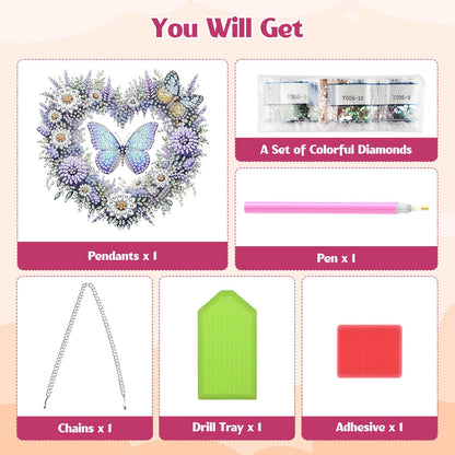 GHHKUD Butterfly Diamond Art Hanging Kits for Adults, DIY Double Sided Diamond Painting Hanging Heart, Special Shaped Acrylic Ornaments Pendants for Window Home Garden Wall