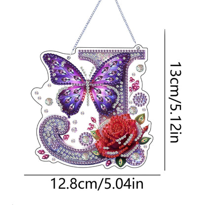 DIY Hanging Diamond Art Kit for Adult – Gem Art Window & Wall Pendant, Acrylic Letter Diamond Painting Ornament for Home & Garden Decoration (J)