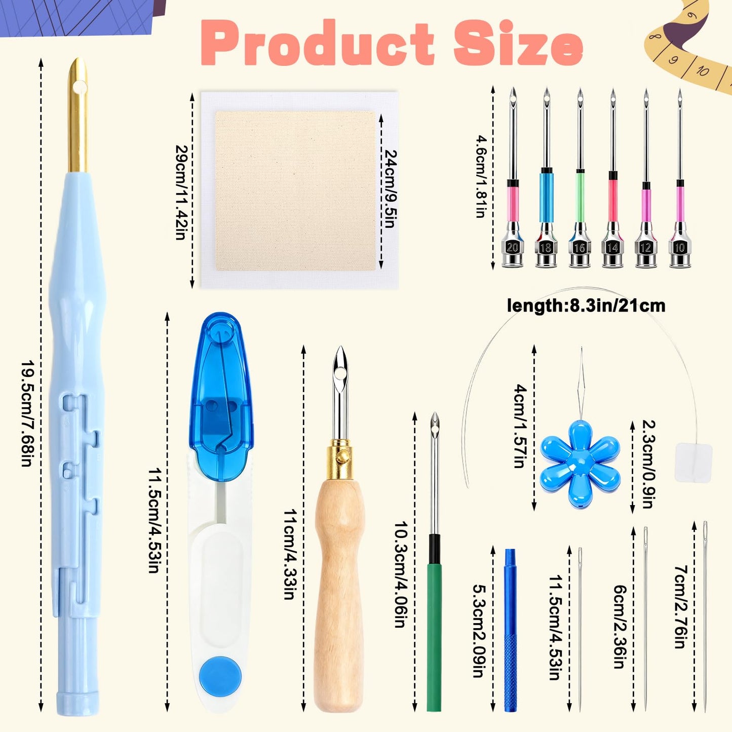AUGSUN 39Pcs Punch Needle Embroidery Kit, Punch Needle Accessories Set Include Monk's Cloth Cross Stitch Fabric Adjustable Punch Tool for Handicraft Gifts Embroidery DIY Crafting Activity