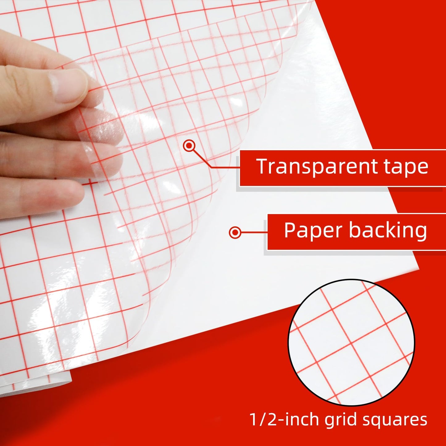WELSTIK Clear Vinyl Transfer Paper Tape Roll - 12" x 50 FT w/Alignment Red Grid, Medium Tack Application Tape Compatible with Cricut, Silhouette Cameo & Oracal Adhesive Vinyl for Decals, Stickers