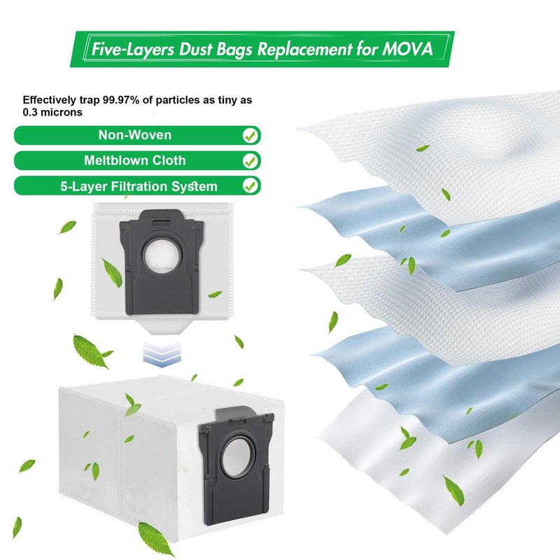 10 Pack Dust Bags for MOVA P10 Pro Ultra P50 Pro Ultra V50 Ultra Complete S20 Ultra P10 Ultra, 3.2L Large Capacity Bags for Mova P10 Pro Ultra Replacement Parts Self-Empty Station Robot Vacuum Cleaner