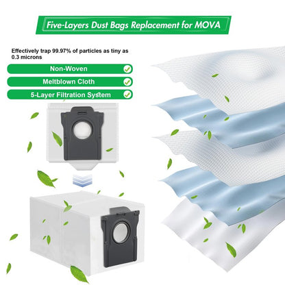10 Pack Dust Bags for MOVA P10 Pro Ultra P50 Pro Ultra V50 Ultra Complete S20 Ultra P10 Ultra, 3.2L Large Capacity Bags for Mova P10 Pro Ultra Replacement Parts Self-Empty Station Robot Vacuum Cleaner
