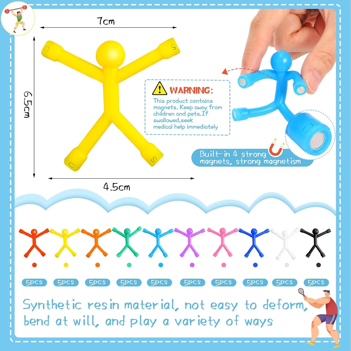 50 10 Jerify Pcs Refrigerator Magnets Colorful Magnetic Men Fidget Toys Humanoid Mini Flexible Cute Toys