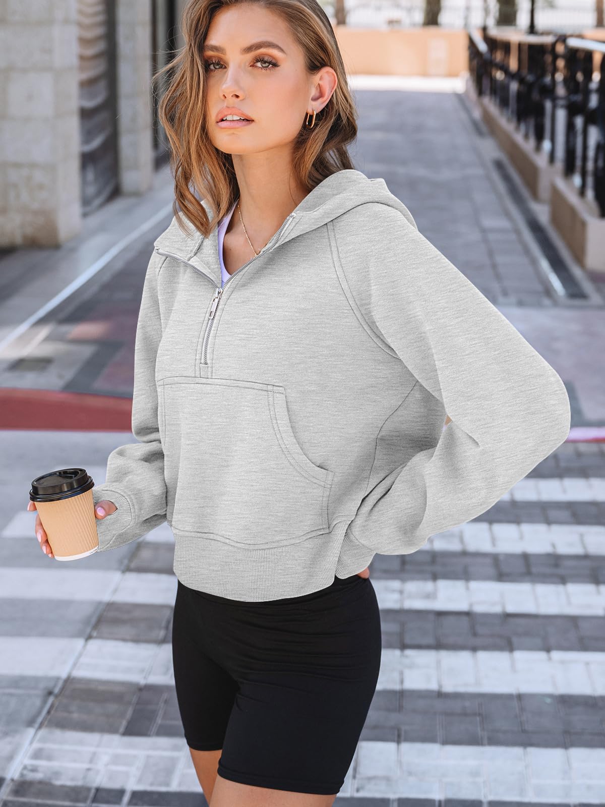 AUTOMET Womens Hoodies Half Zip Sweatshirts Fleece Jackets Tops Oversized Pullover Fall Outfits 2024 Winter Fashion Clothes Grey M