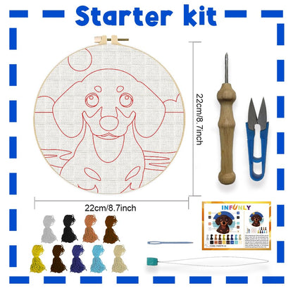 INFUNLY Dachshund Punch Needle Kits for Adults Beginners Brown Dog Needle Embroidery Starter Kit Puppy DIY Punch Needles Kit with Instruction Needles Fabric for Art Crafts Festival Gift Home Decor
