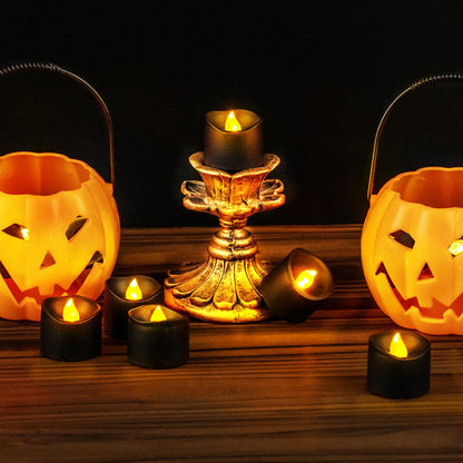 Windshell Black Tealight Candles with Auto 6H Timer (No Remote), Battery Operated LED Flameless Tea Lights, for Halloween Christmas Wedding, 12 Pack