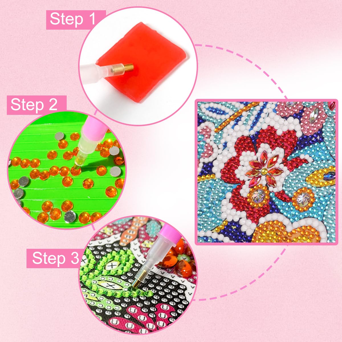 ZUYUSUT Flower Diamond Art Painting Kits for Kids with Wooden Frame Girls Art Crafts Rhinestone Gem by Number Kits Birthday