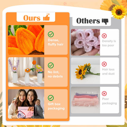 SZXYMUQI 500pcs Pipe Cleaners Craft Kit for Flower Making Sunflower DIY Material Bundle with 20 Stems, 100 Stamens, Ribbon, Tulle, Glue Sticks All-in-One Chenille Stems Art Supplies for Adults Gift