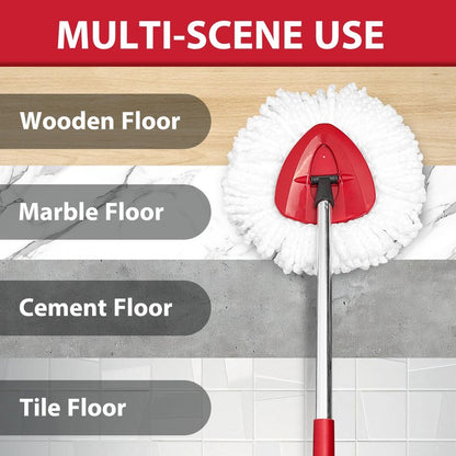 Spin Mop Replacement Set for O-Ceda EasyWring 1-Tank System, Includes 2 Mop Head Replacement, 1 Mop Handle (30-58in Adjustable 4-Section Pole), 1 Scrubber Head, 1 Spin Base