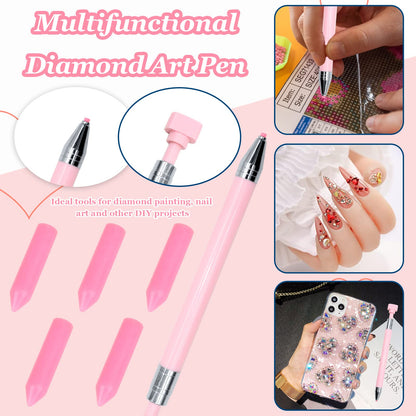 ZYNERY 34 Pcs Diamond Painting Pens Kit, 2 Pcs Refillable Wax Pen with 32 Pcs Wax, Rotating Glue Point Drill Pen for Nail Art, Diamond Art Accessories and Tools, Quickly Pick Up Beads Gem (Pink&White)