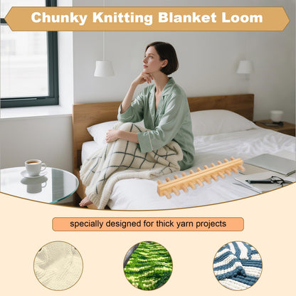 Sienson 60" Chunky Knitting Loom for Blanket Making – Foldable Wood Frame, Portable DIY Hand Knitting Kit for Beginners, Reusable Blanket Loom for Bulky Yarn Crafts & Gifts
