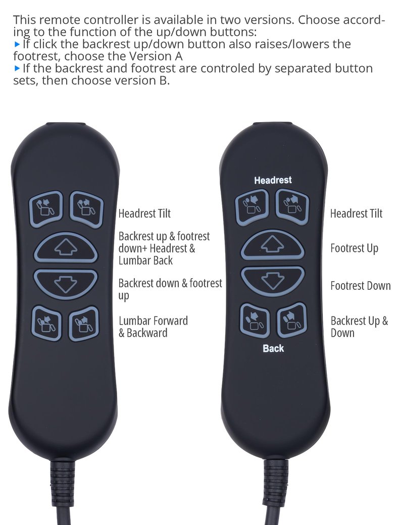 SitzKraft HSW306 Conpatible 6 Button 7 Pin Remote Controller Replacement Hand Wand for Power Recliner (Version B)