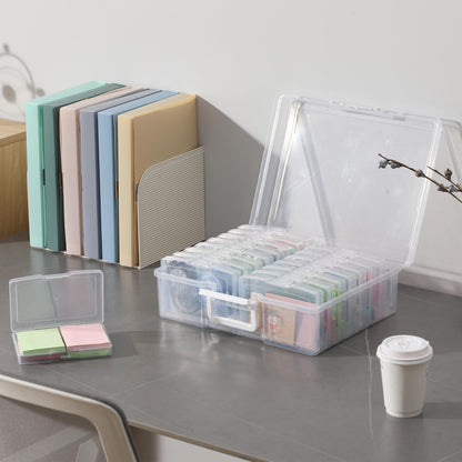 novelinks Transparent 4" x 6" Photo Cases and Clear Craft Keeper with Handle, 16 Inner Photo Organizers & Photo Storage Box, Plastic Photo Storage Containers (Clear)