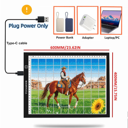 A2 Extra Large Tracing LED Light Pad for Diamond Art, Sketching, Painting - Adjustable Brightness, Sketching, Tracing - USB Powered DIY Diamond Art Light Box - No mesh No dot