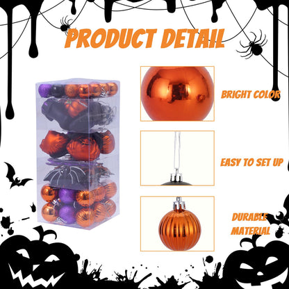 56pcs Halloween Hanging Ornaments for Tree Decorations, Shatterproof Plastic Hanging Halloween Ball Pendants with Pumpkin, Witches Hat Signs, Halloween Tree Decor Party, Holiday, Home (Multi New)