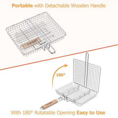 ORDORA Grill Basket, Fish Griling Rack, Rustproof Stainless Steel BBQ Grilling Basket for Meat,Steak etc, Grill Accessories,Grilling Gifts for Men Dad