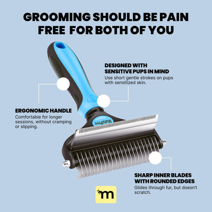 MalsiPree Dog Brush for Shedding - 2 in 1 Undercoat Rake Deshedding Tool for Medium to Large Double-Coated Dog Grooming - Pet Dematting Comb - Pet Deshedder (Blue)