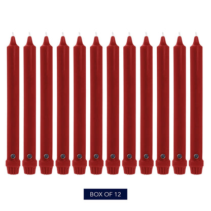 Colonial Candle Unscented Taper Candle, Classic Collection, Red, 10 in, Pack of 12 - Up to 8 Hours Burn