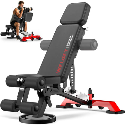 WFLGFT Commercial Adjustable Weight Bench, Heavy Duty 1800LBS Workout Bench for Home Gym, Flat, Decline, Incline Bench Press with Removable Leg and Elbow Support for Full Body Strength Training