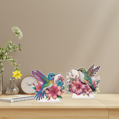 antor 2 Pcs Hummingbird Diamond Painting Desktop Ornaments Kit for Adults Beginner 5D DIY Diamond Art Tabletop Decorations Special Gem Mosaic Arts Crafts Home Bedroom Table Decor