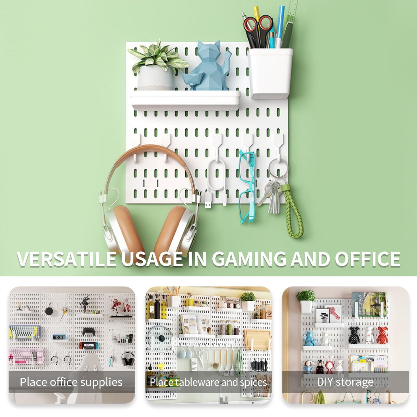 SHGJ&SOFT Peg Board Wall Organizer Panels, 22pcs - Includes 4 White Pegboards & Accessories, Plastic Pegboard for Home，Office, Craft Room, Gaming Setup, 24″×24″, Wall Mount Display Pegboard Panel Kits