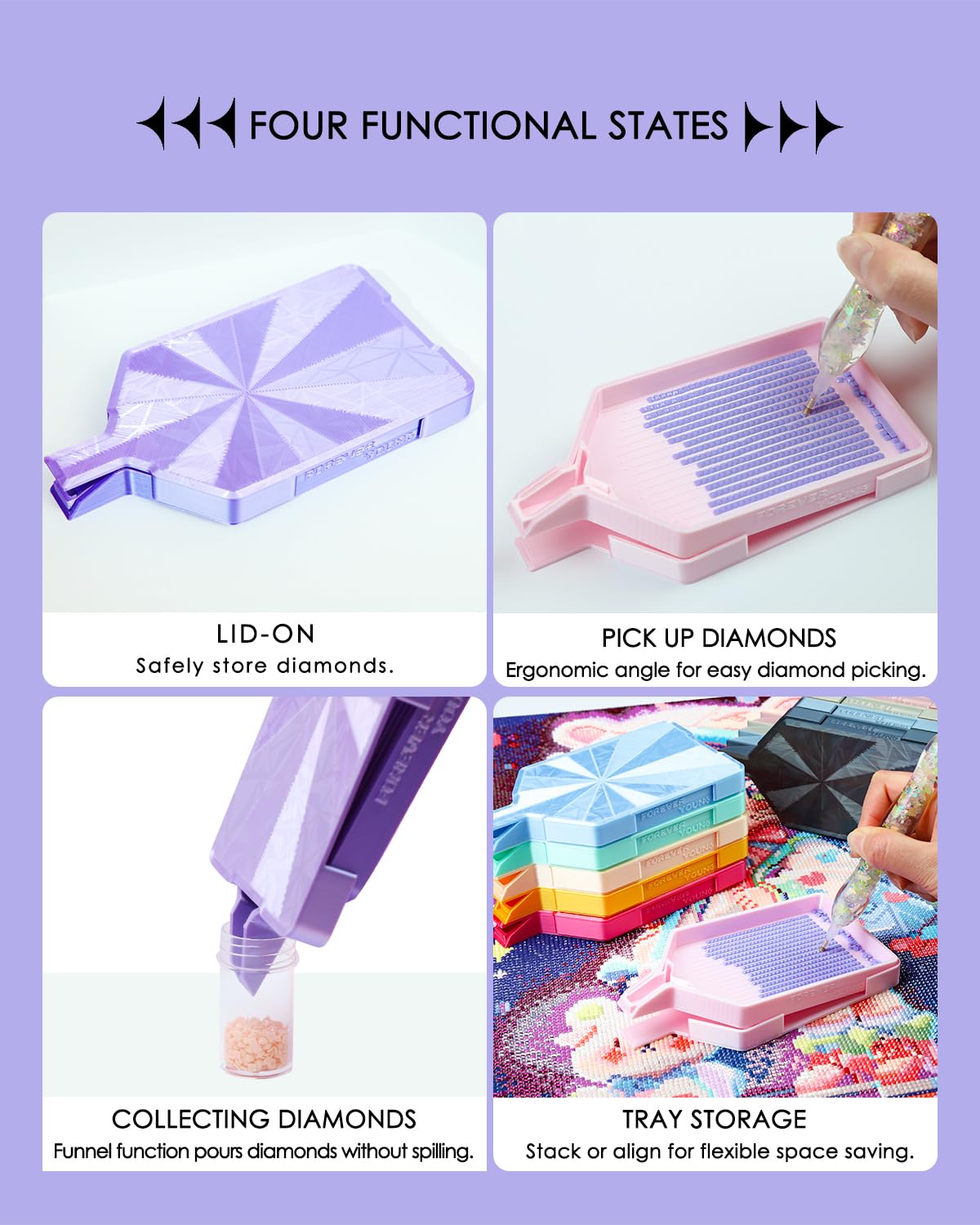 ForeverYoung Crystalline Diamond Art Trays with Lids Diamond Painting Accessories, 2-Piece Diamond Painting Trays with Lids, Silky Diamond Art Accessories and Tools, Rio Glow