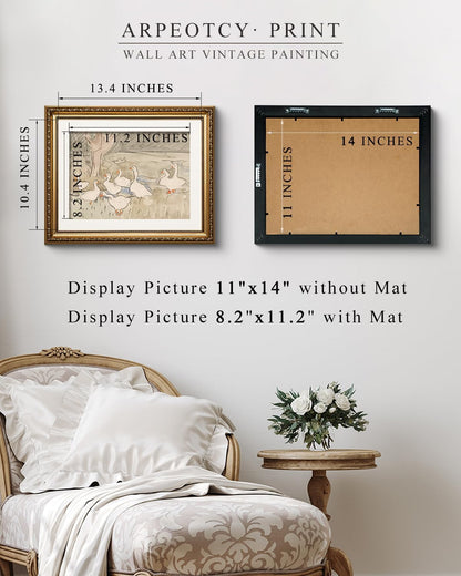 13x16 inch ARPEOTCY Vintage Gold Framed Wall Art, Farmhouse Nursery Duck Paintings, Rustic Canvas Prints Artwork